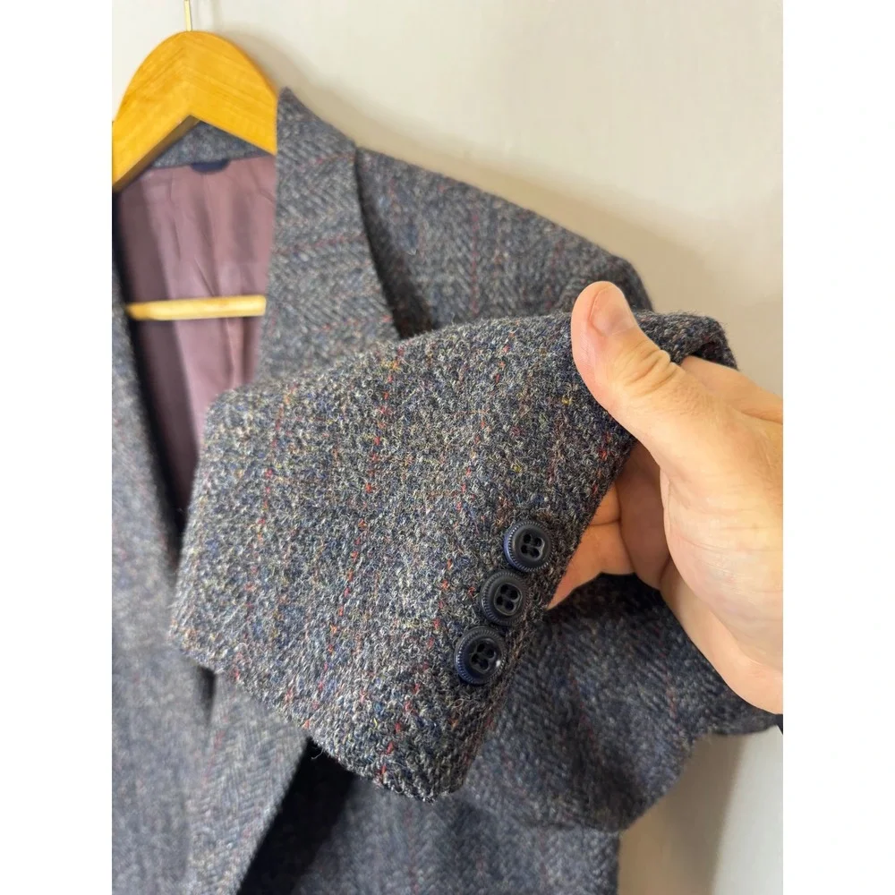 Harris Tweed The Bay Mens 44 / 42 Grey Herringbone Wool Blazer Sport Coat